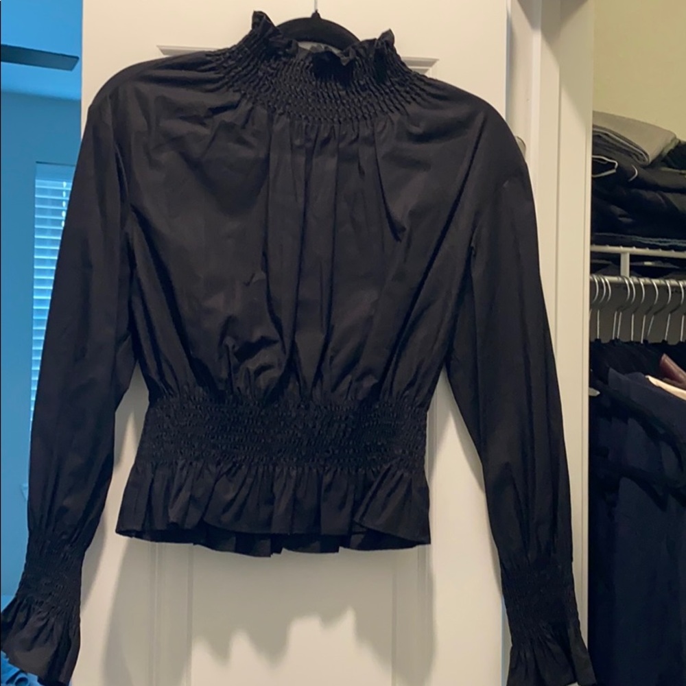 Black Pima cotton turtle neck with ruching